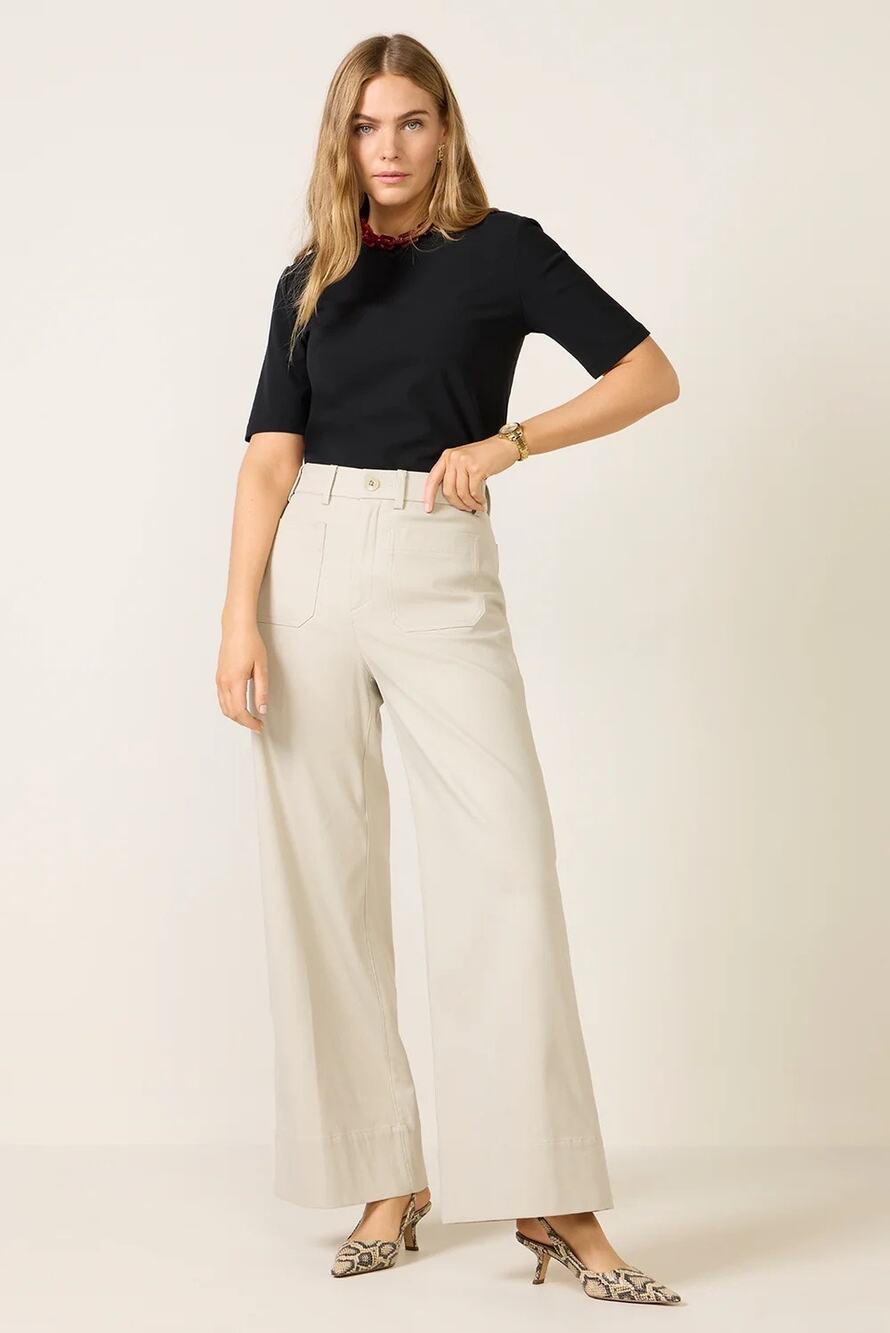 NWT SPANX Oatmeal Bone Stretch Twill Wide Leg Pants Patch Pockets Trousers